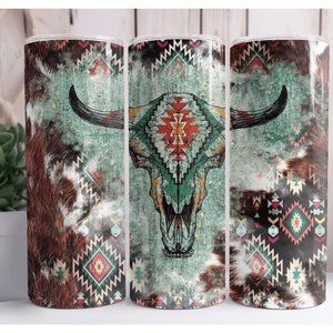 Western Aztec Bull 20oz Skinny Tumbler Custom Insulated Drinkware Cup